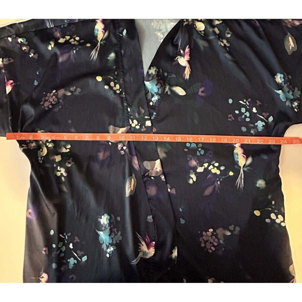 Soma Sensual Robe Wrap Kimono Floral Hummingbird Satin Boudoir Blue Size S/M - Picture 8 of 9